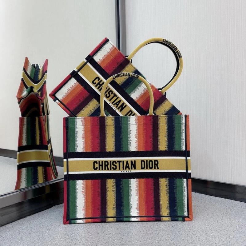 Can be ca Christian Dior Book Tote Multicolor D-Stripes Embroidery - Image 13