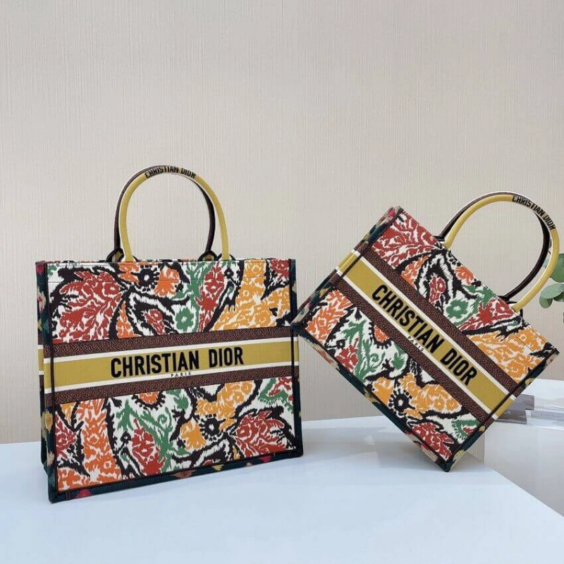 Can be ca Christian Dior Book Tote Yellow Multicolor Dior Paisley Embroidery - Image 13