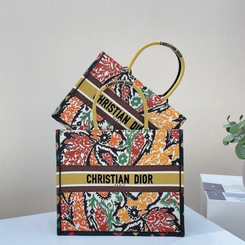 Can be ca Christian Dior Book Tote Yellow Multicolor Dior Paisley Embroidery - Image 14