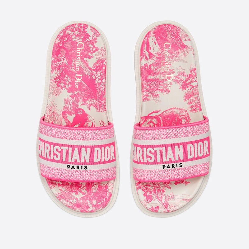 Christian Dior Dway Slides Women Toile De Jouy Motif Cotton Pink AllSeason 3160 - Image 3