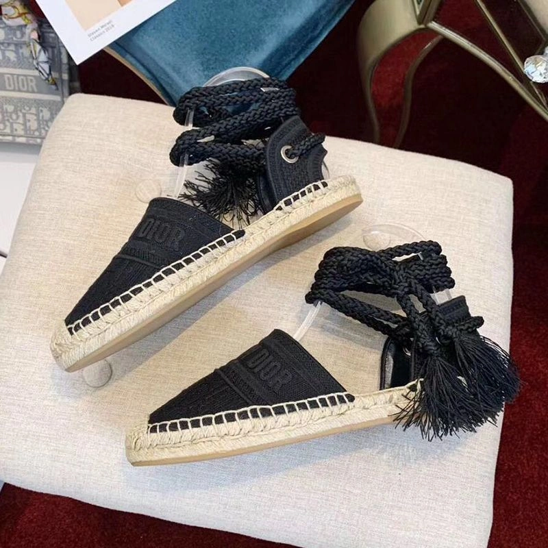 Christian Dior Granville Espadrilles with Laces Women Oblique Motif Cotton Black SmartChoice 6170 - Image 3