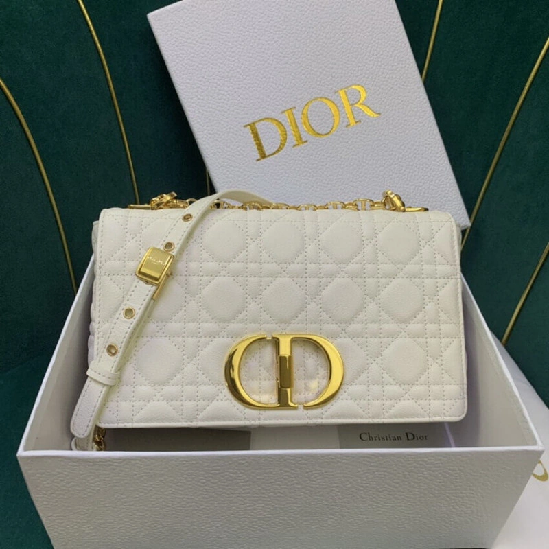 Flap clos Christian Dior Medium Caro Bag White Supple Cannage Calfskin - Image 4