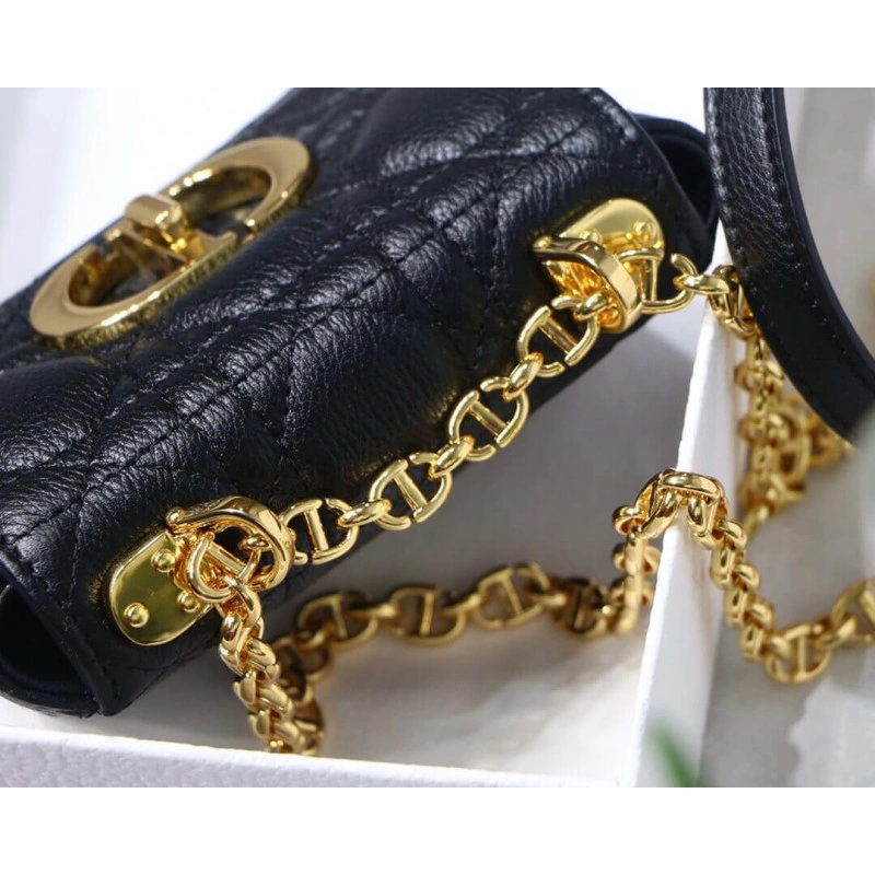 13 x 8 x Christian Dior Micro Caro Bag Black Supple Cannage Calfskin - Image 6