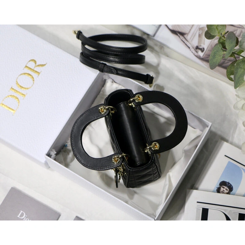 'D.I.O.R. Christian Dior Micro Lady Dior Bag Black Cannage Lambskin - Image 9