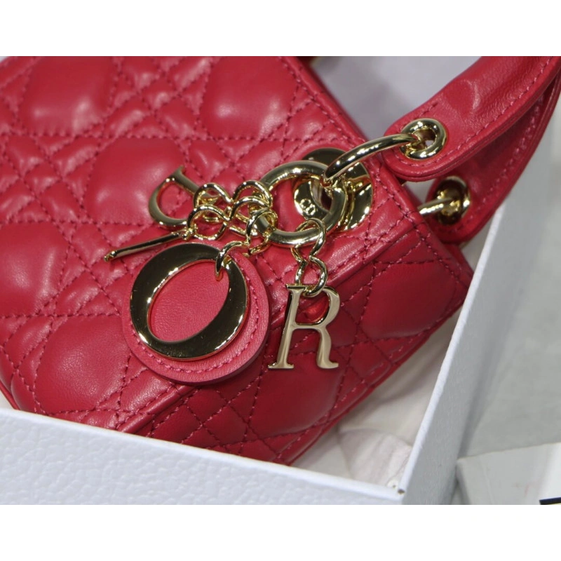 1 interio Christian Dior Micro Lady Dior Bag Red Cannage Lambskin - Image 4