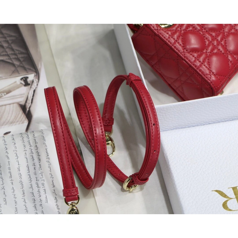 1 interio Christian Dior Micro Lady Dior Bag Red Cannage Lambskin - Image 6