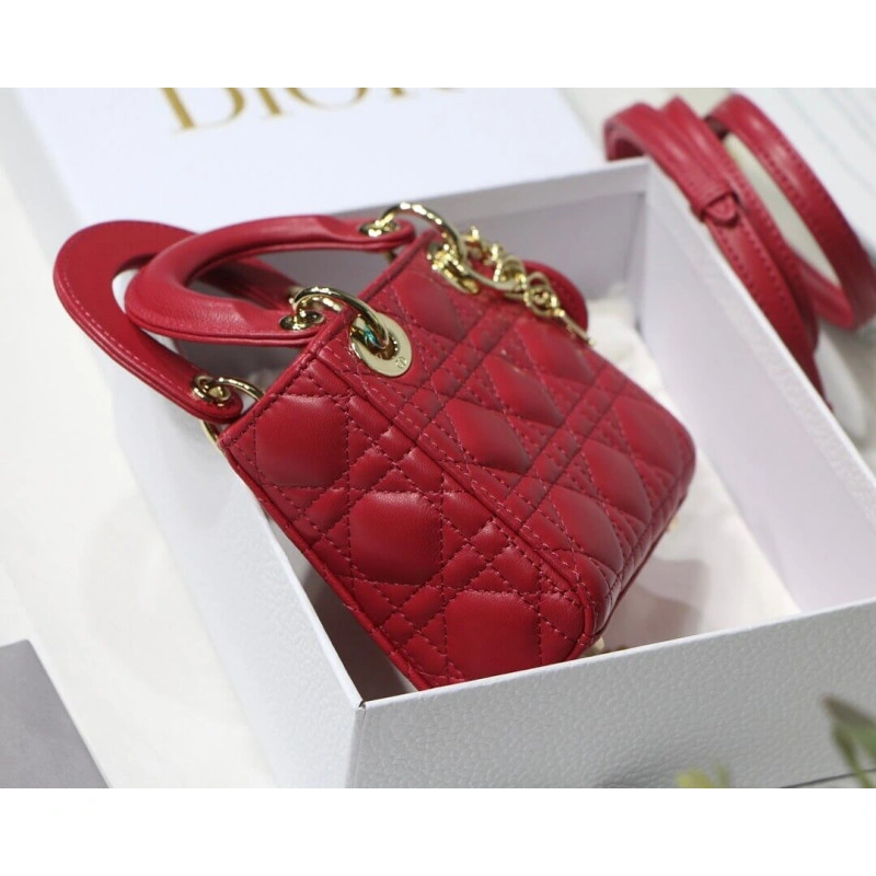 1 interio Christian Dior Micro Lady Dior Bag Red Cannage Lambskin - Image 8