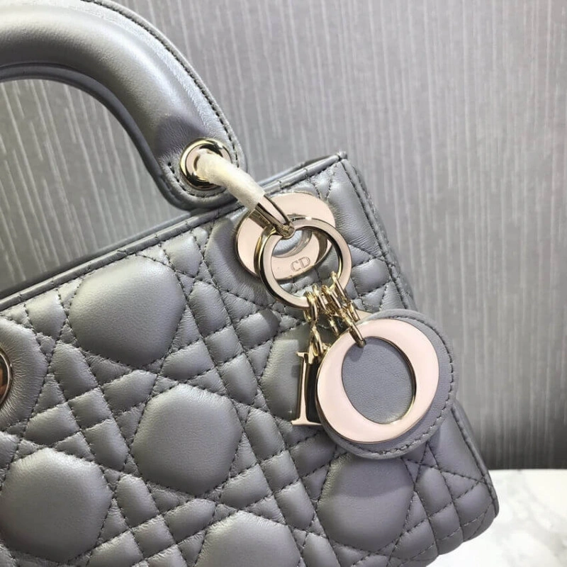 17 x 15 x Christian Dior Mini Lady Dior Bag Grey Cannage Lambskin - Image 10