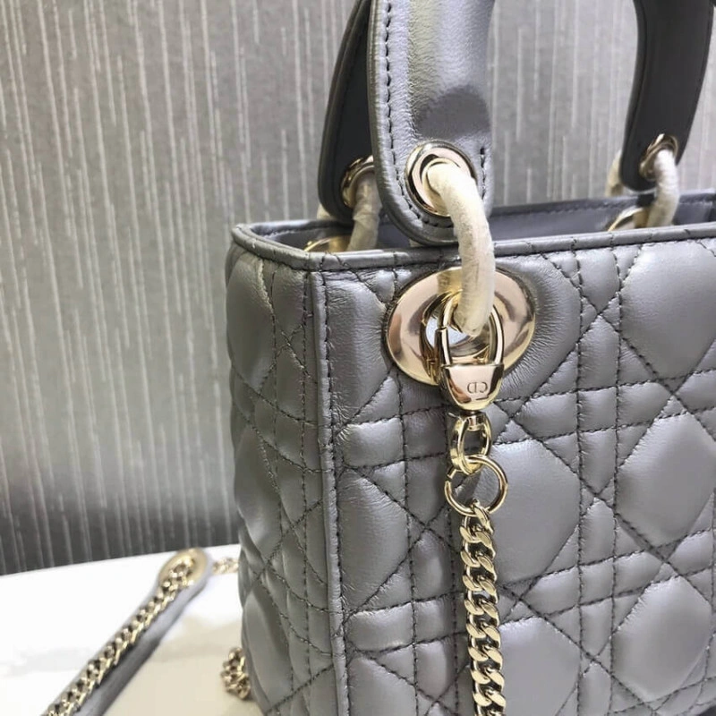 17 x 15 x Christian Dior Mini Lady Dior Bag Grey Cannage Lambskin - Image 12