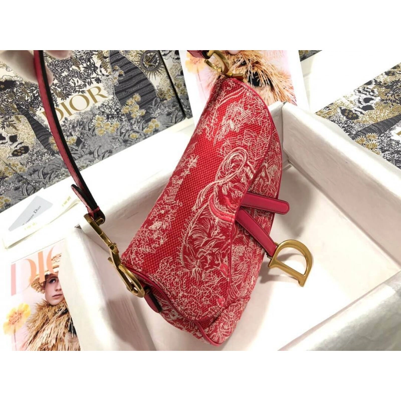 'CD' sign Christian Dior Saddle Bag Raspberry Toile de Jouy Reverse Jacquard - Image 7