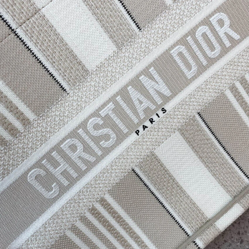 The Dior B Christian Dior Small Book Tote Beige Stripes Embroidery - Image 5