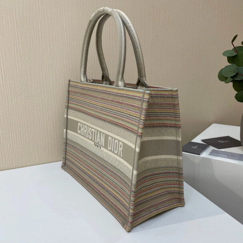 Can be ca Christian Dior Small Book Tote Multicolor Stripes Embroidery - Image 3