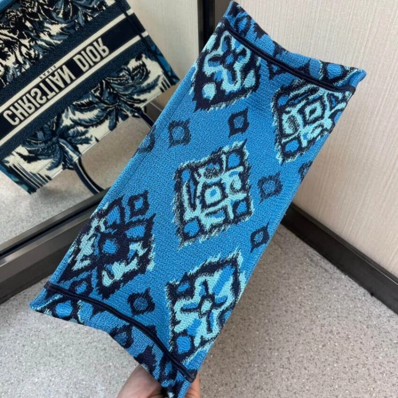 The Dior B Christian Dior Small Book Tote in Blue Palms Embroidery - Image 4