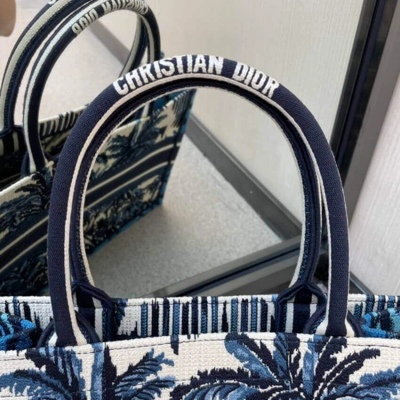 The Dior B Christian Dior Small Book Tote in Blue Palms Embroidery - Image 6