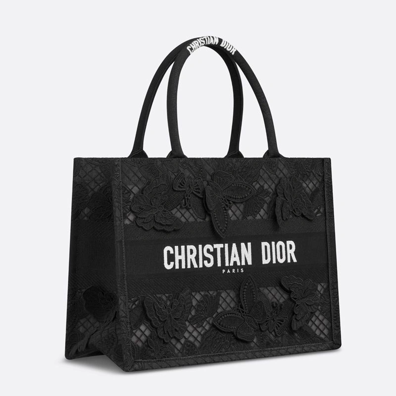 DailyWear 4042 Dior Book Tote D-Lace Butterfly Motif Macrame Black - Image 3