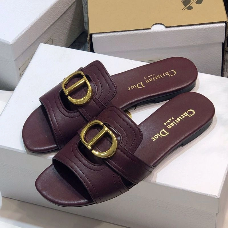 Dior 30 Montaigne Slides Women Calfskin Burgundy ModernLook 4438 - Image 3