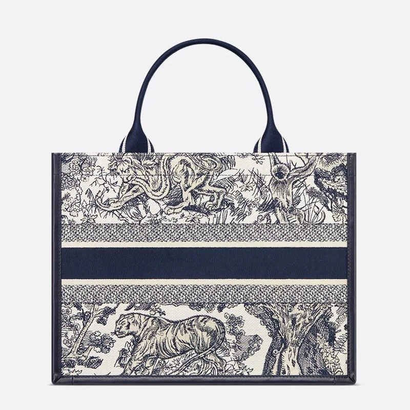 Dior Book Tote with Strap In Toile De Jouy Motif Canvas and Calfskin Blue BestValue 3749 - Image 3