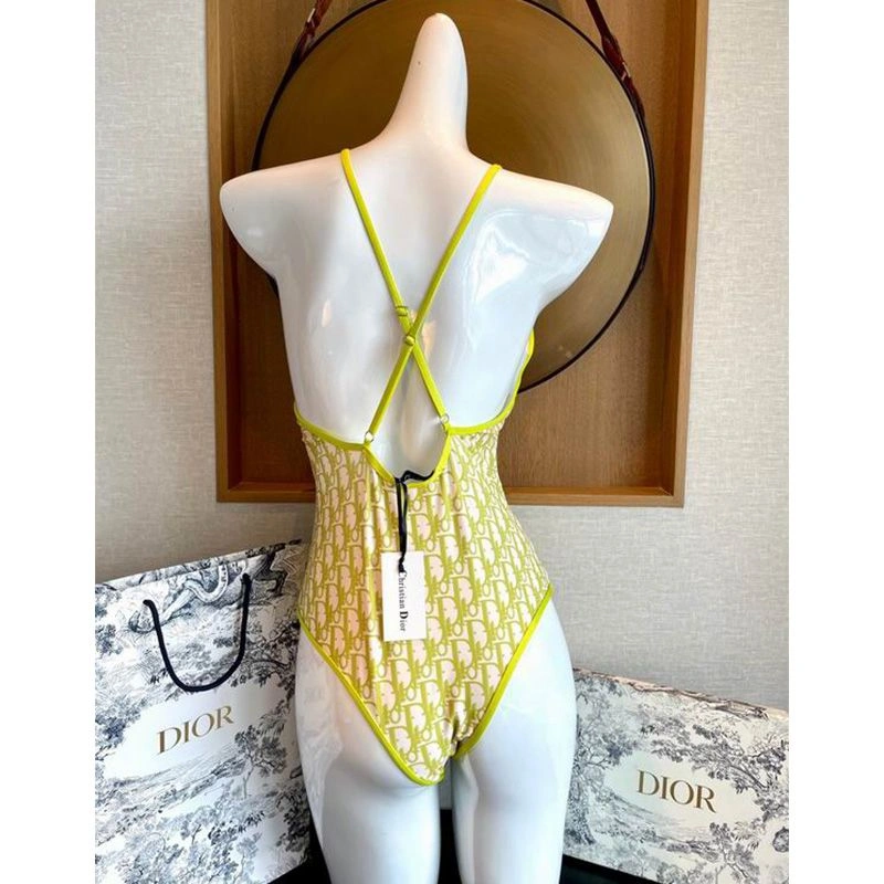Dior Crisscross Swimsuit Women Oblique with Bee CD Motif Lycra Green HighQuality 3977 - Image 3