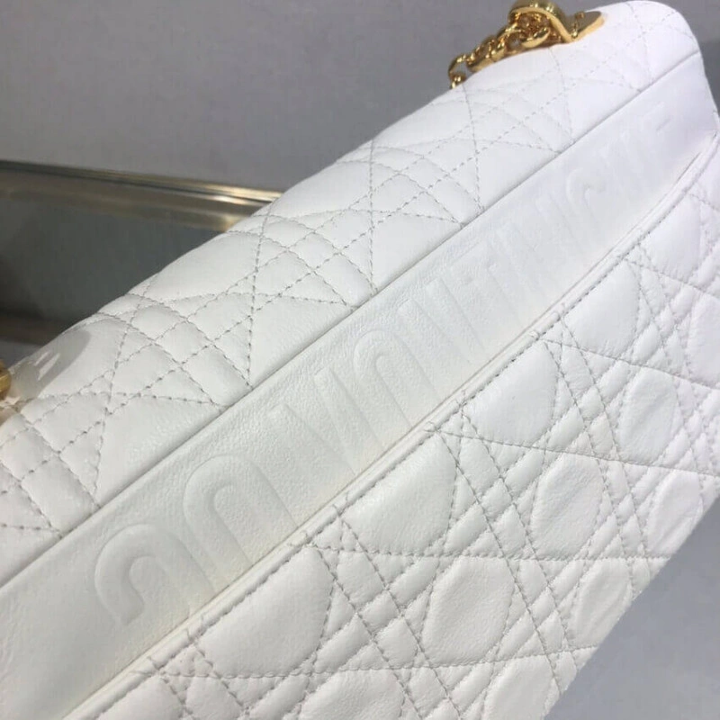 Adjustabl Dior Large Caro Bag White Supple Cannage Calfskin - Image 4