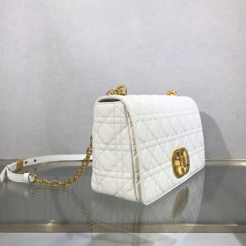 Adjustabl Dior Large Caro Bag White Supple Cannage Calfskin - Image 5