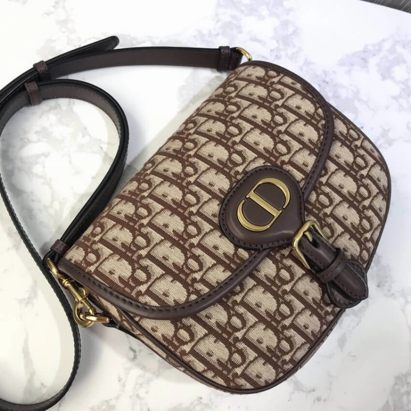 Back pock Dior Medium Bobby Bag Brown Oblique Jacquard - Image 9