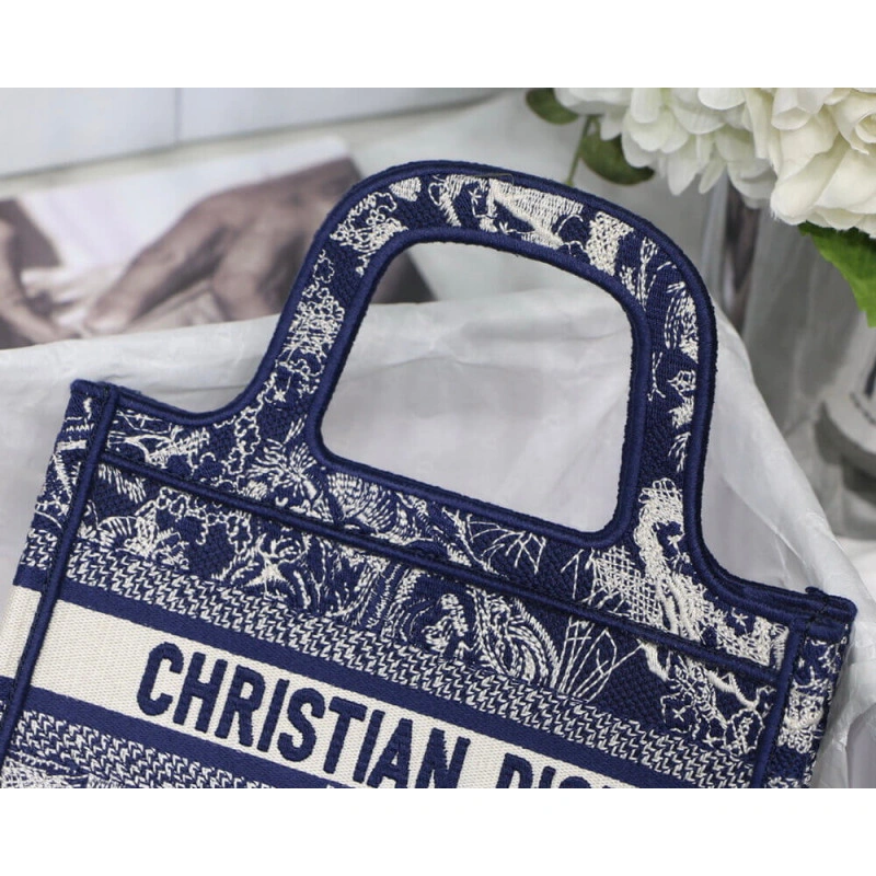 The Dior B Dior Mini Book Tote Blue Toile de Jouy Reverse Embroidery - Image 3