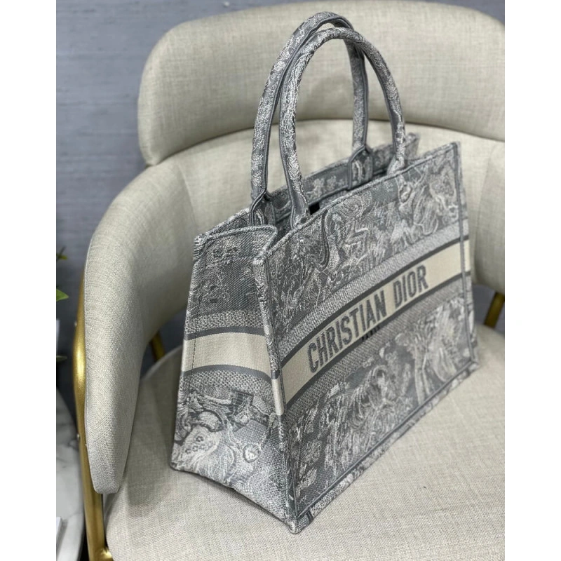 'CHRISTIAN Dior Small Book Tote Gray Toile de Jouy Reverse Embroidery Grey - Image 7