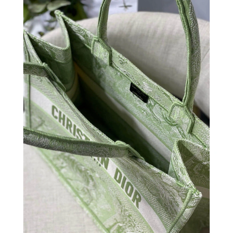Introduced Dior Small Book Tote Lime Toile de Jouy Reverse Embroidery - Image 11