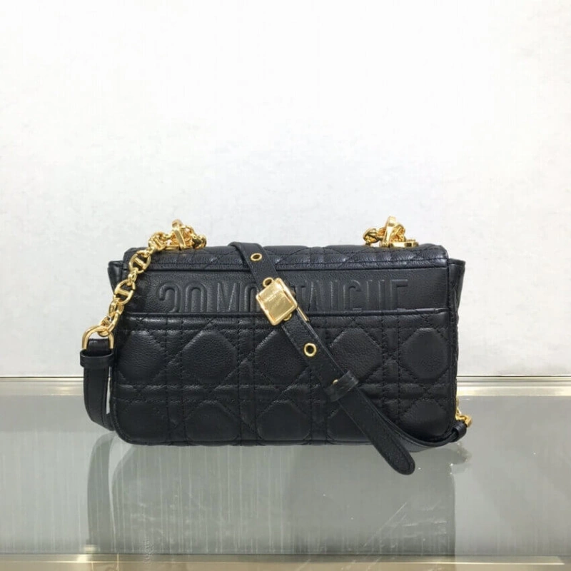 Embossed Dior Small Caro Bag Black Supple Cannage Calfskin - Image 10