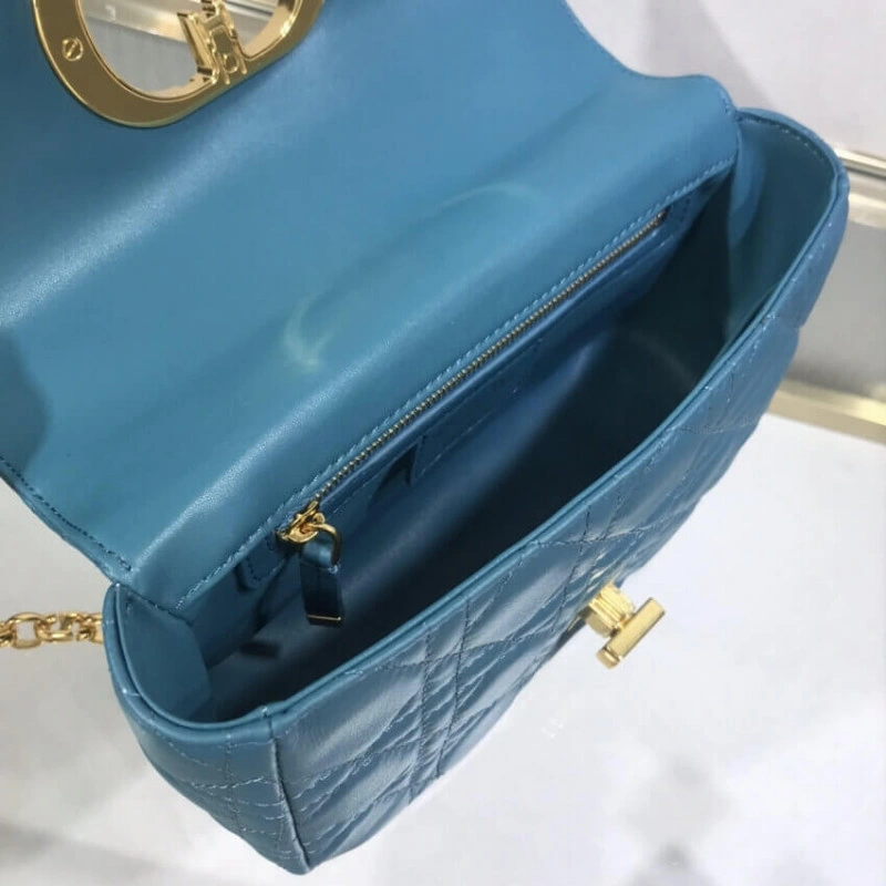 Flap clos Dior Small Caro Bag Ocean Blue Supple Cannage Calfskin - Image 12