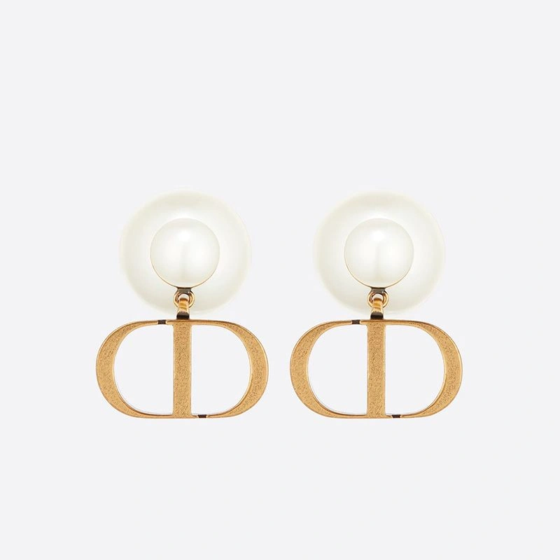 Dior Tribales Earrings Antique CD and White Resin Pearls Gold AllSeason 9762 - Image 3