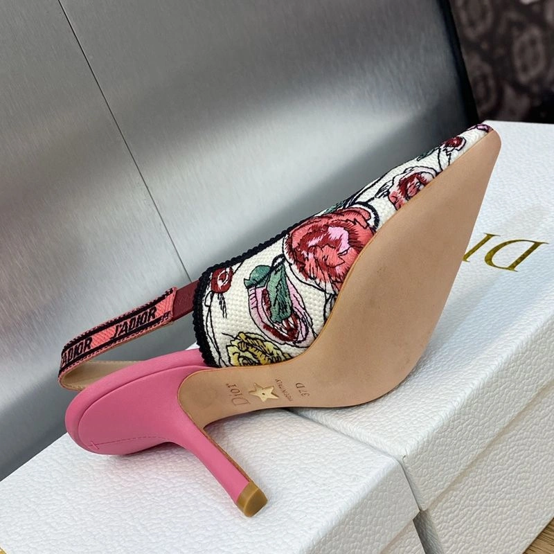 Fashionable 6988 J'Adior Slingback Pumps Women Florilegio Motif Canvas White Pink - Image 3