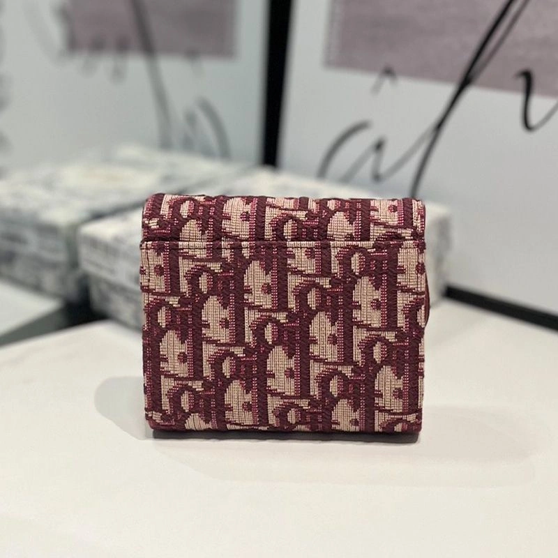 Fashionable 759 Dior Saddle Lotus Wallet In Oblique Motif Canvas Burgundy - Image 3