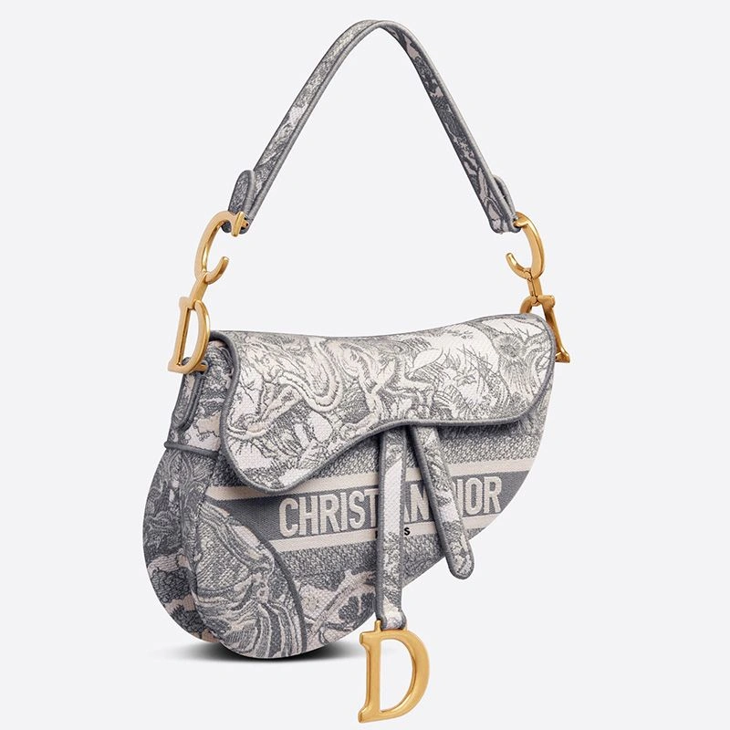 Fashionable 9088 Christian Dior Saddle Bag In Toile de Jouy Motif Canvas Grey - Image 3