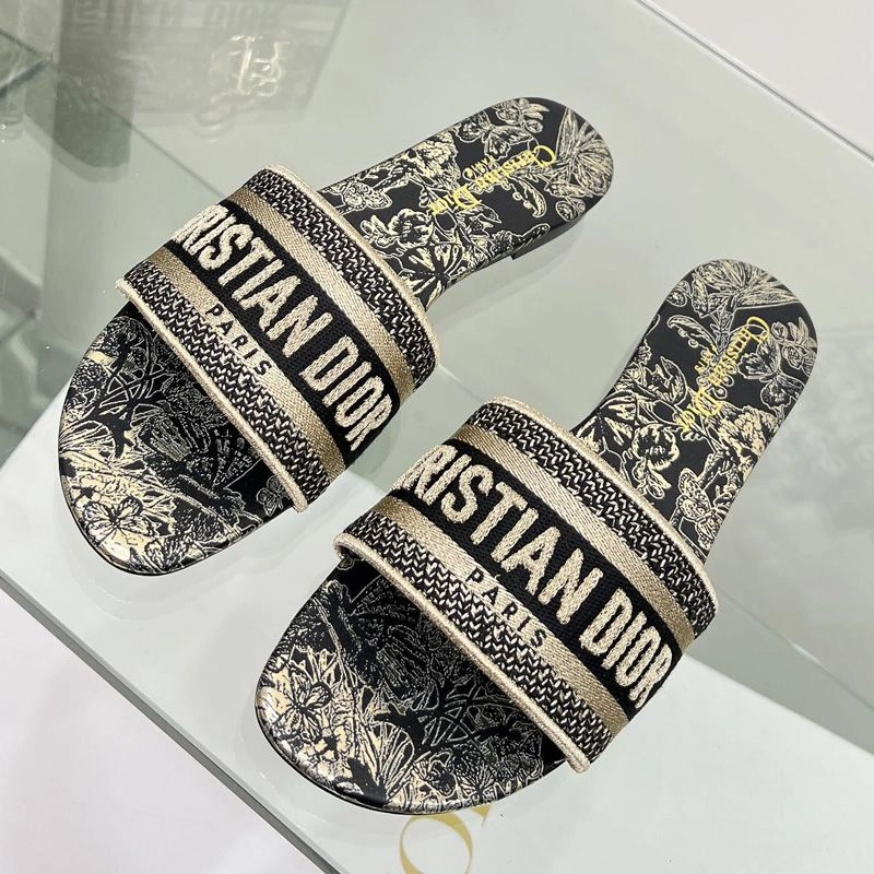 GoAnywhere 6674 Christian Dior Dway Slides Women Toile de Jouy Mexico Motif Canvas Black - Image 3