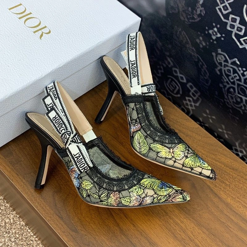 J'Adior Slingback Pumps Women Butterfly Motif Transparent Mesh Black Yellow UrbanStyle 8767 - Image 3