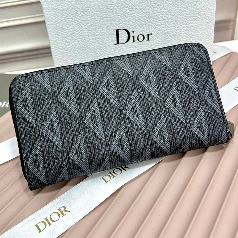 Large Dior Zip Wallet CD Diamond Motif Calfskin Black SportInspired 8874 - Image 3