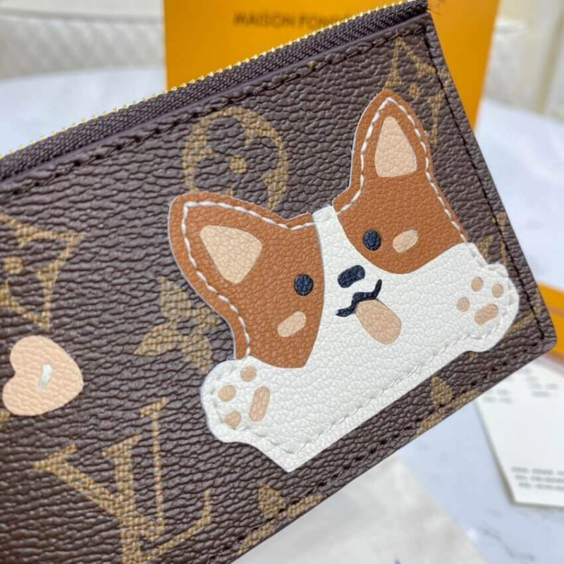 Zip closu Louis Vuitton Cute Corgi Coin Pouch Brown - Image 3