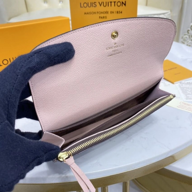 4 credit Louis Vuitton Damier Ebene Emilie Wallet Pink - Image 8