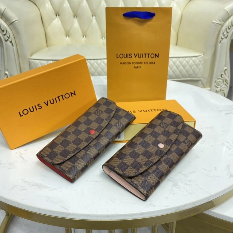 4 credit Louis Vuitton Damier Ebene Emilie Wallet Pink - Image 11