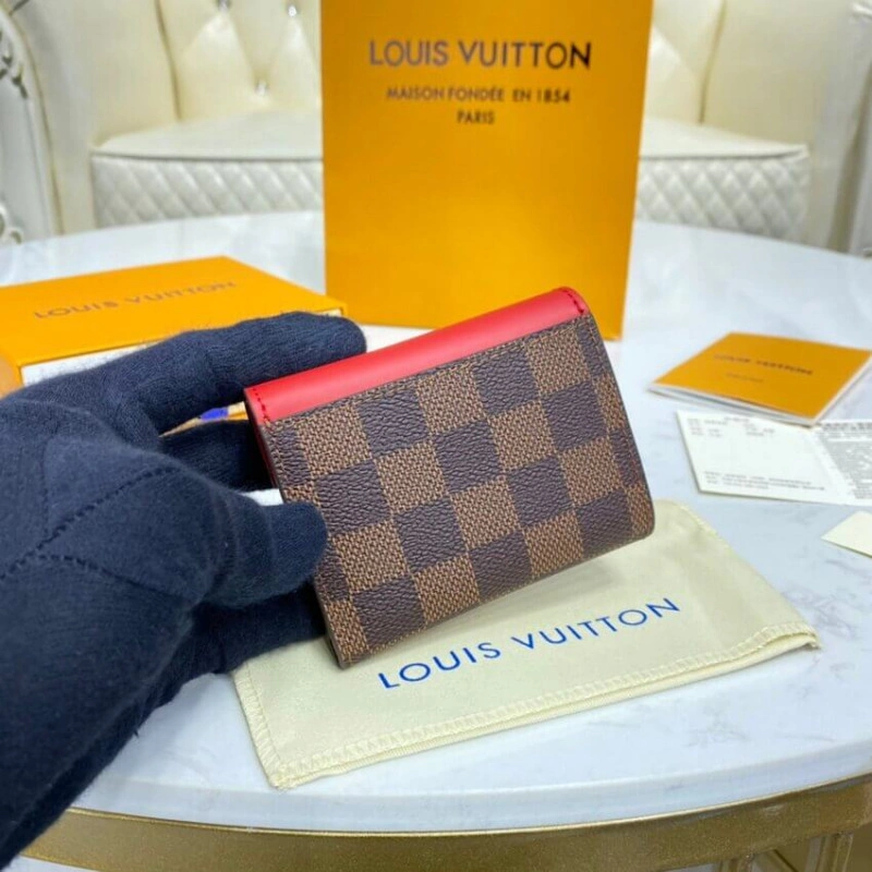  Coqu Louis Vuitton Damier Ebene Zoe Wallet Red - Image 3
