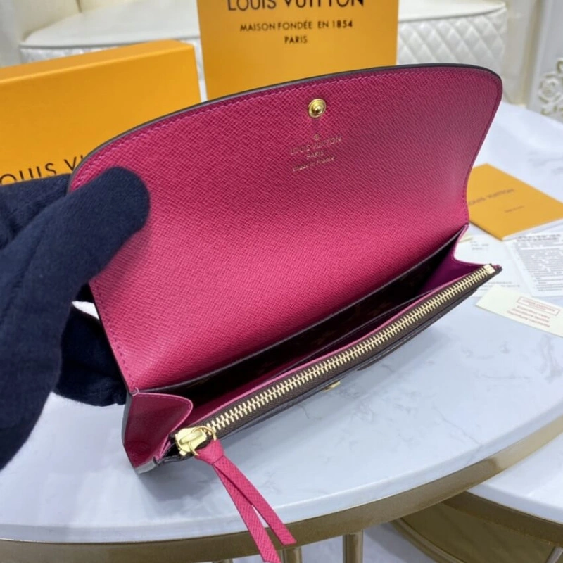 Shiny gol Louis Vuitton Monogram Canvas Emilie Wallet Rose Red - Image 7