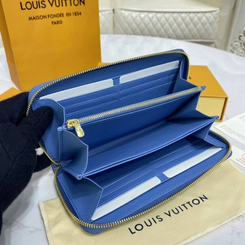 19.5 x 10 Louis Vuitton Monogram Zippy Wallet Blue - Image 10