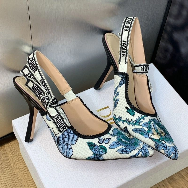 ModernLook 1237 J'Adior Slingback Pumps Women Toile de Jouy Mexico Motif Canvas White Blue - Image 3