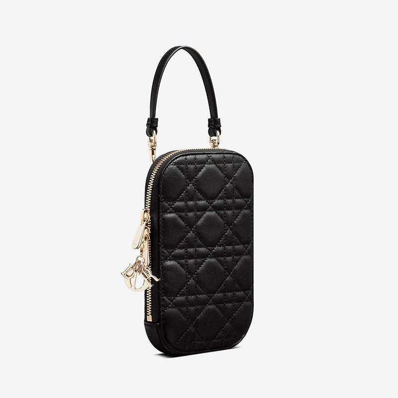 ModernLook 1522 Lady Dior Phone Holder Cannage Lambskin Black - Image 3