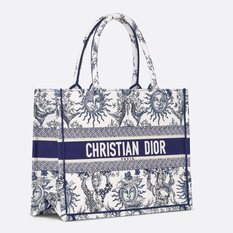 NewStyle 9501 Dior Book Tote In Toile de Jouy Soleil Motif Canvas White Blue - Image 3