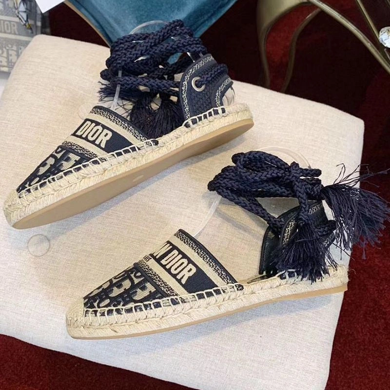 Popular 1988 Christian Dior Granville Espadrilles with Laces Women Oblique Motif Cotton Blue - Image 3