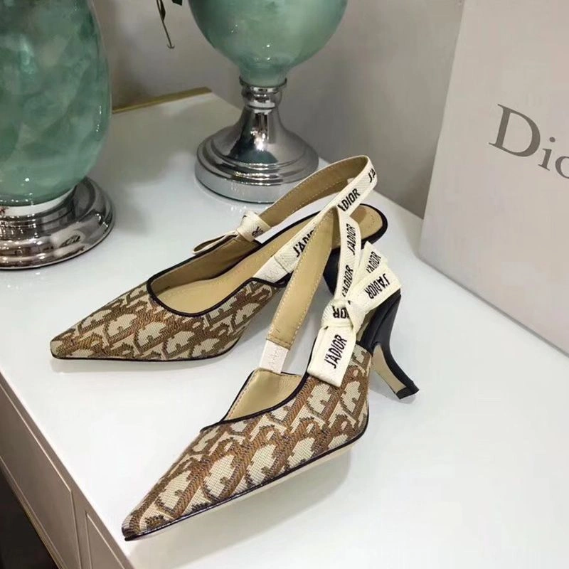 Popular 4286 J'Adior Slingback Pumps Women Oblique Motif Canvas Khaki - Image 3