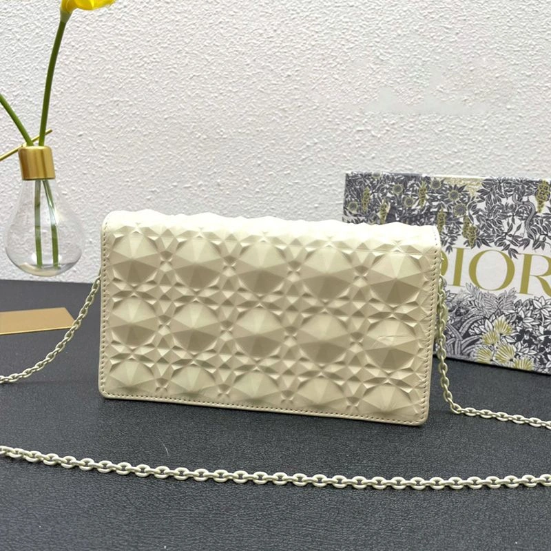 SmartChoice 4847 Lady Dior Pouch Ultramatte Cannage Lambskin with Diamond Motif White - Image 3