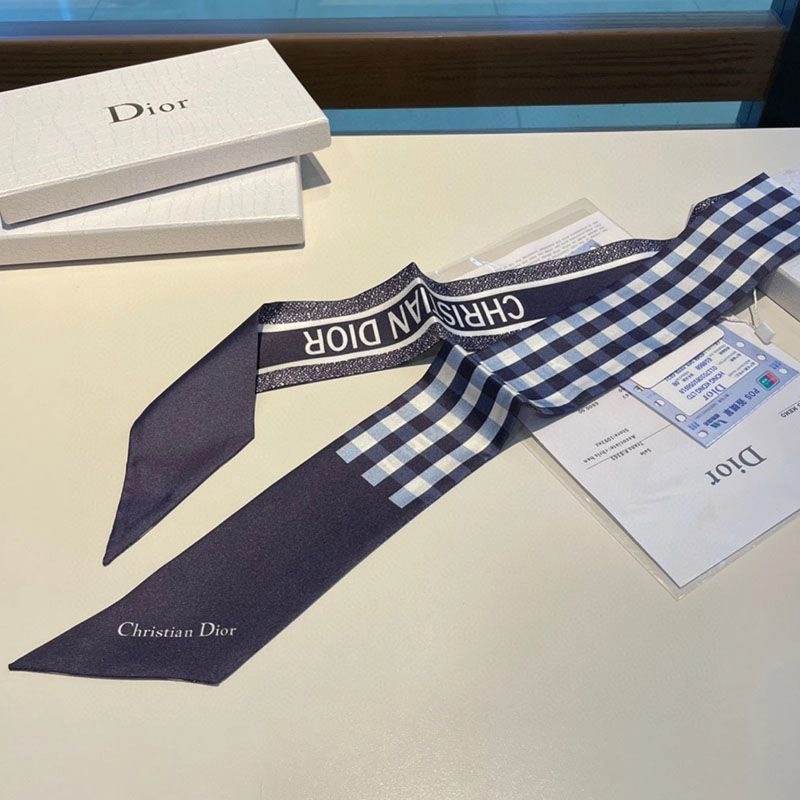 TopPick 8191 Dior Mitzah Twill D-Little Vichy Motif Silk Navy Blue - Image 3